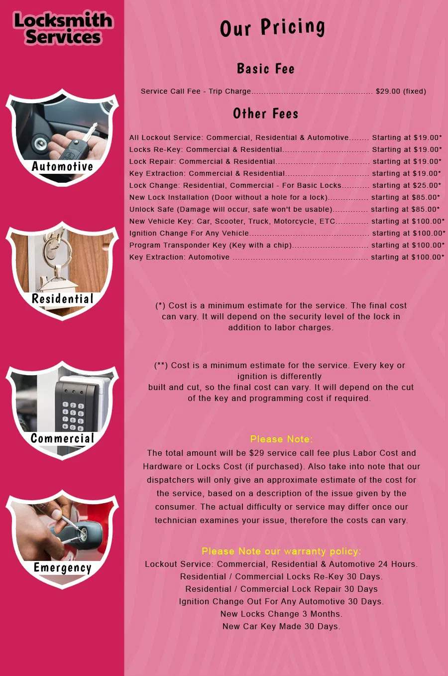 Bloomfield NJ Locksmith Store Bloomfield, NJ 973-330-9019 - price-list-c-18